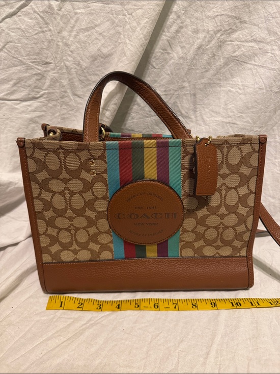 Coach Handbags - Coach Brown Signature Tote with Multicolor Center Stripe